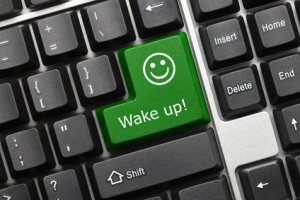 Conceptual keyboard - Wake up (green key with smiley symbol)